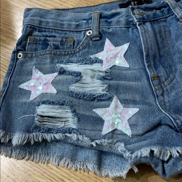 Forever 21 Eras Tour jean cut off shorts with sequins stars - Picture 5 of 7